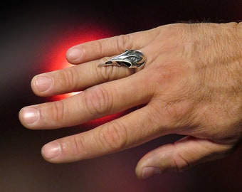 Bague Corbeau Argent Sterling 925 – Style Motard Gothique, Taille Réglable M à Z, Fait Main En Angleterre