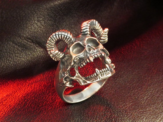Sterling Silver Devil Skull Ring: Goth Biker Jewelry - Etsy