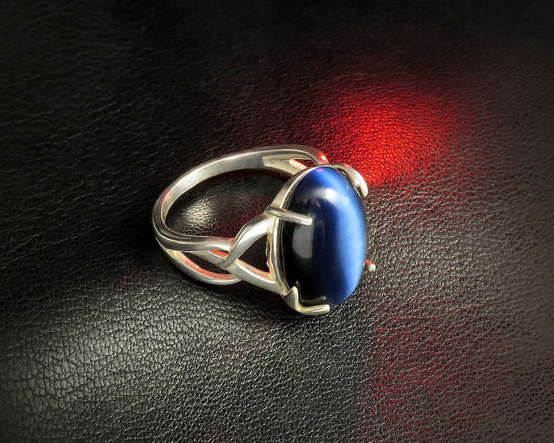 Blue Gemstone Ring Sterling Silver Cat's Eye Ring for - Etsy