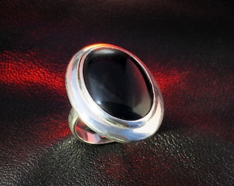 Black Onyx Stone Silver Ring for Women