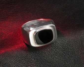 Anillo de ónix negro para hombre, plata de ley