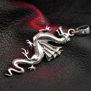 Sterling Silver Dragon Pendant Necklace | Fantasy Unisex Gothic Jewelry | Handmade Mythical Statement Gift | Oriental Dragon Necklace