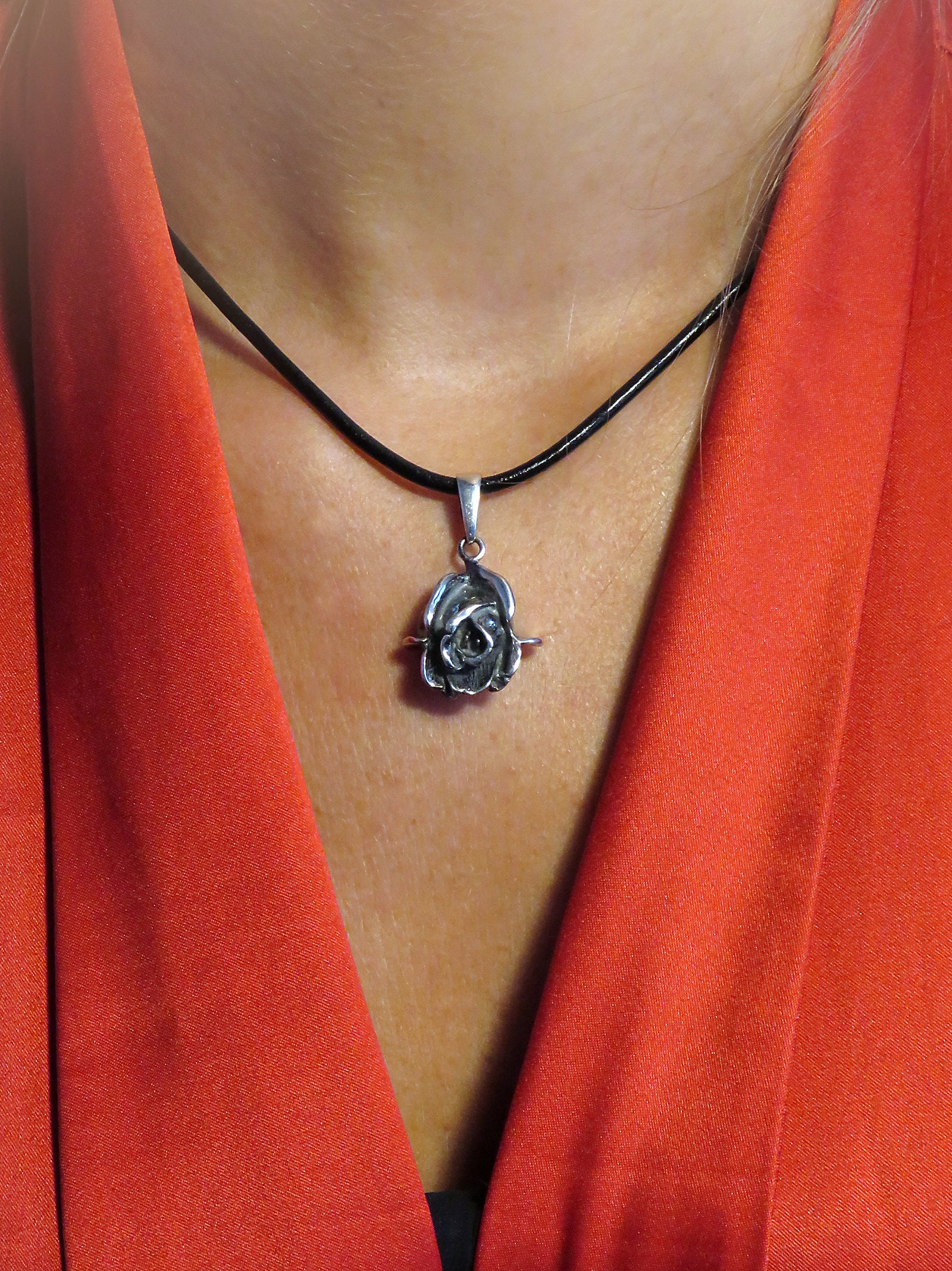 Black Rose Pendant Rose Jewelry Oxidized Sterling Silver Etsy