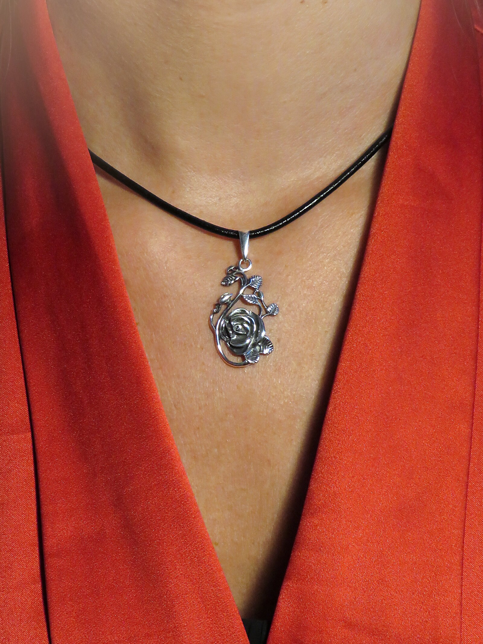 Sterling Silver Rose Necklace for Women, Rose Jewelry, Rose