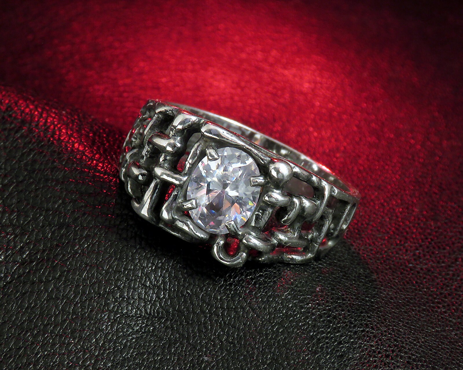 Men's Silver Ring With Zircon | Oxidized Sterling Silver