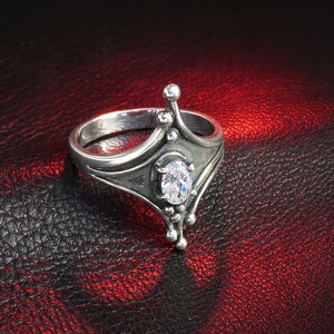 Oxidized Sterling Silver Ring for Women with Cubic Zirconia, Gothic Women's Ring, Fantasy Jewelry image 2