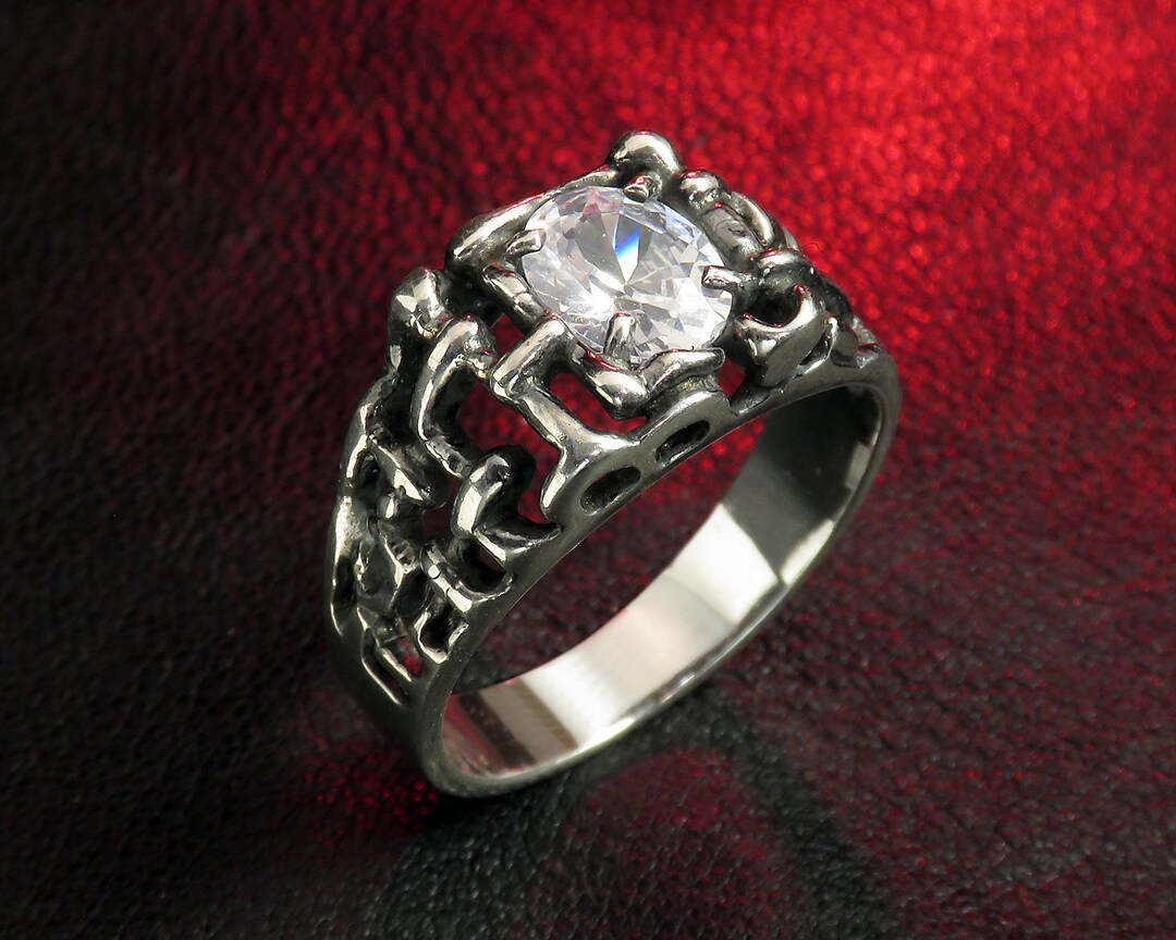Men's Silver Ring With Zircon | Oxidized Sterling Silver
