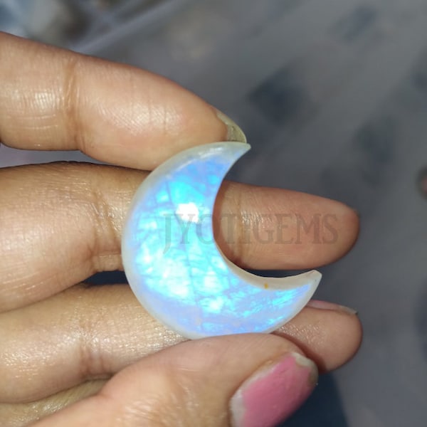 20 mm natuurlijke regenboog maan maansteen, blauwe flitsende AAA kwaliteit crescent moon cabochon, 20 mm losse edelsteen, 20x20 mm maan gekalibreerde grootte