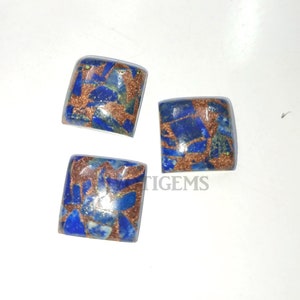 Natural Blue Lapis Lazuli Copper Square Shape Cabochon Flat Back Calibrated Sizes 3,4,5,6,7,8,9,10,11,12,14,15,16,18,20 MM