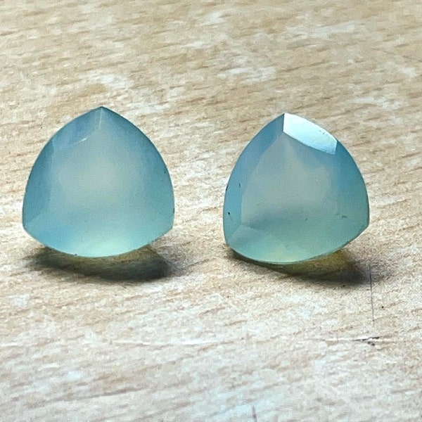 4mm to 30mm Aqua Chalcedony Trillion Faceted Cut Loose Gemstone Calibrated Size 4,5,6,7,8,9,10,11,12,14,15,16,18,20 22,24,25,26,30 MM