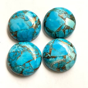 Blue Copper Turquoise Round Flat Back Cabochon Calibrated Size Loose Gemstone 3,4,5,6,7,8,9,10,11,12,13,14,15,16,17,18,19,20,25,30,40 MM