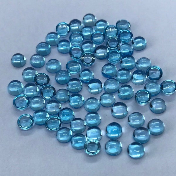 AAA Quality Natural Sky Blue Topaz Round Flat Back Cabochon Loose Gemstone Calibrated Size 1 mm,2 mm,3 mm,4 mm,5 mm,6,7,8 mm,9,10 mm,12 mm