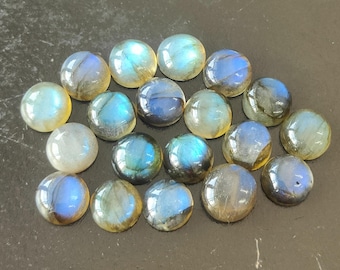 Natural Labradorite Round Flat Back Cabochon Calibrated Size Loose Gemstone 2,2.5,3,4,5,6,7,8,9,10,11,12,13,14,15,16,17,18,19,20,25,26,30 MM