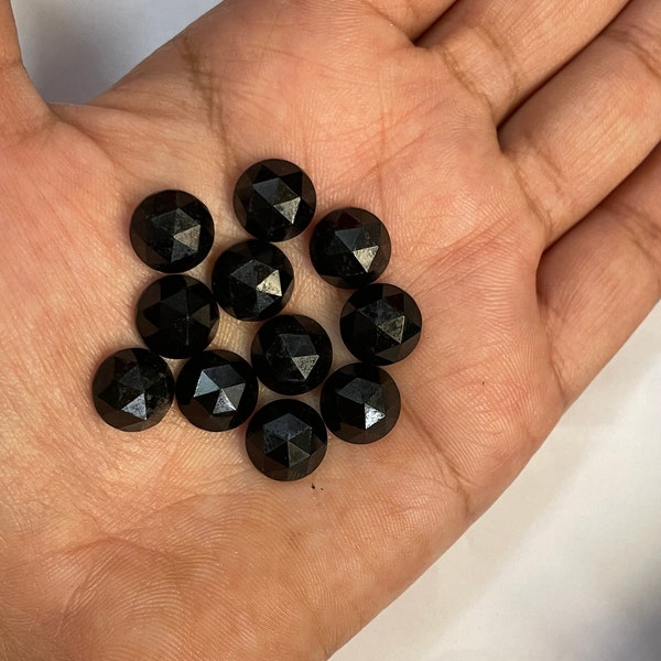 AAA Quality Natural Black Onyx Round Rose Cut Cabochon Flat Back Calibrated Size 3,4,5,6,7,8,9,10,11,12,13,14,15,16,17,18,19,20,25,30,40 MM
