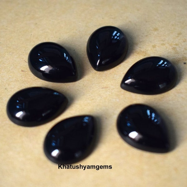 Natural Black Onyx Pear Cabochon Calibrated Size Loose Gemstone 3x4,4x6,5x7,5x8,6x8,7x9,8x10,10x12,10x14,12x16,13x18,15x20,18x25,30x40 MM