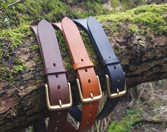 Handstitched Leather Belt with Brass Buckle