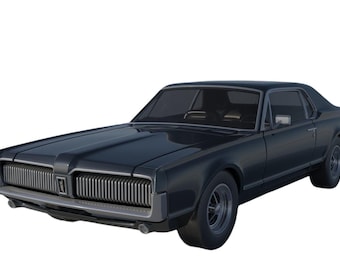 Archivo STL del Mercury Cougar de 1967, kit de modelo de coche imprimible en 3D, descarga digital para aficionados y coleccionistas.