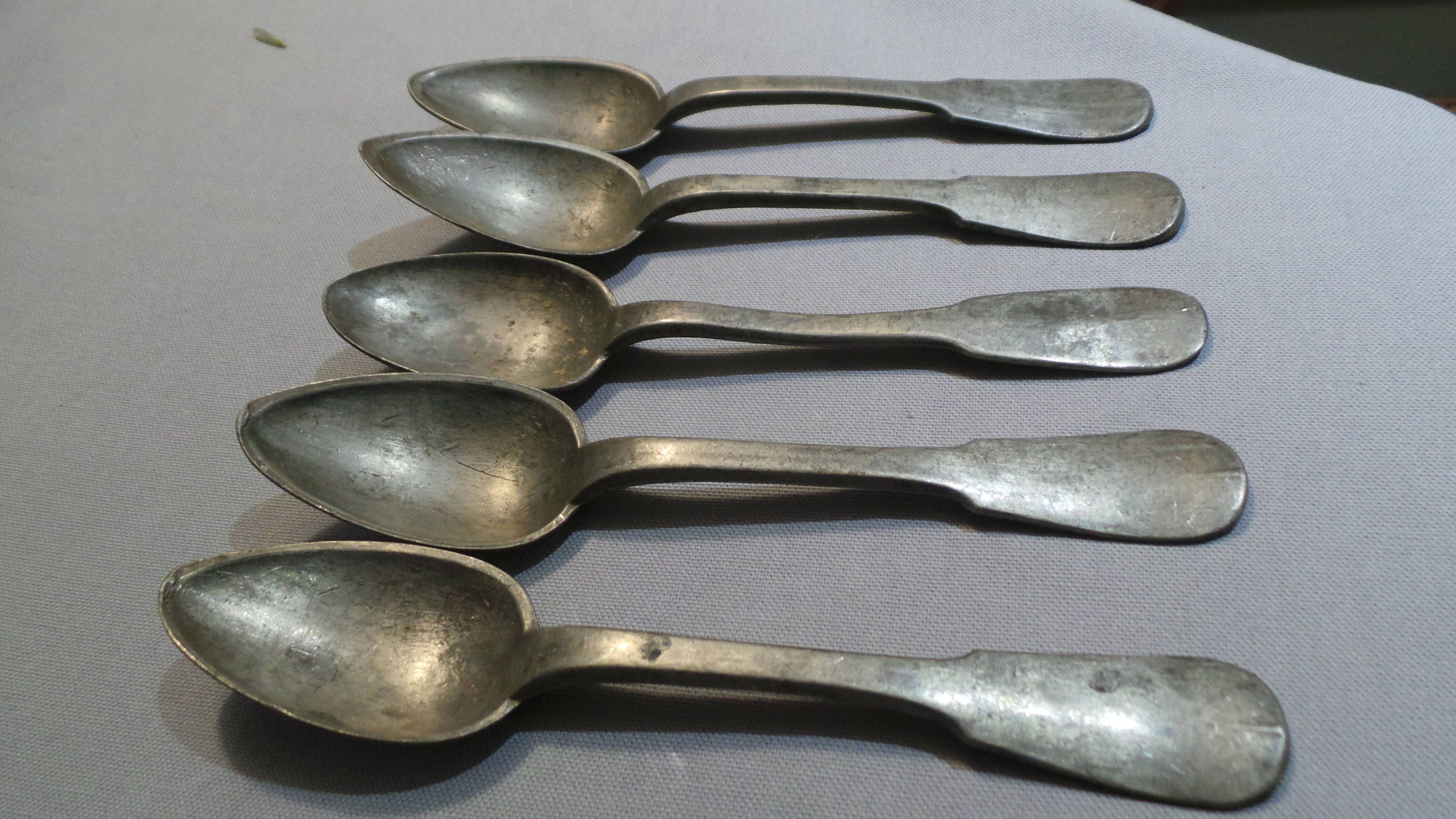 Five Pewter Spoons Marked P Deperie French Antique Etain Heavy Etsy