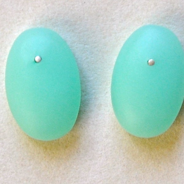 Oval dot studs - silver & resin - aqua opaque