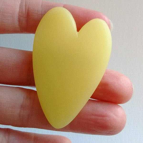 Smooth Hand Carved Resin Heart Brooch - Soft Yellow