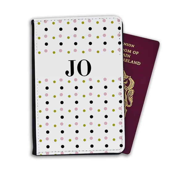 Teal Circles /& Stripes Vinyl Passport Holder Personalized