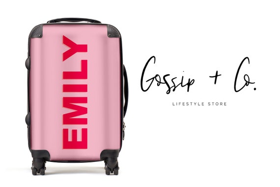 pink personalised suitcase