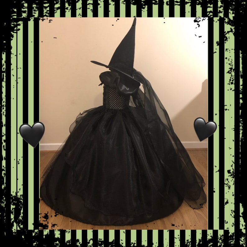 The Wicked Witch of The West Inspired Tutu Dress Costume Wizard Of Oz Sparkly Glitter Organza Pageant Ball Gown Princess Outfit Black Hat image 6