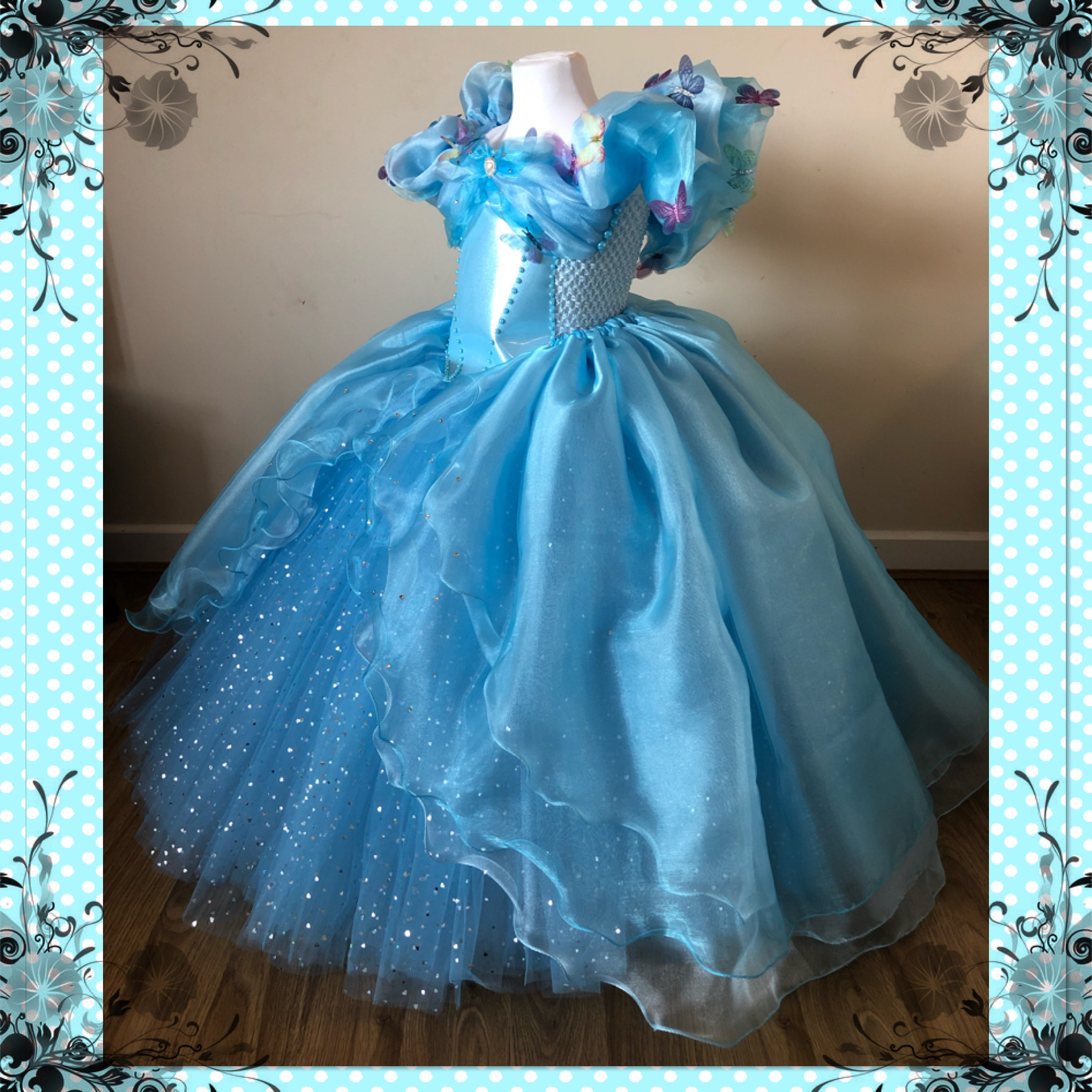 Blue Glitter Tutu Filigree Glitter Mini Skirt Petticoat Cinderella UK Seller