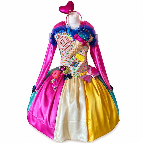 katy perry birthday dress Adult Size Candy Land Theme Tutu Rainbow Sweets Treats Lollipop Pageant Costume Party Outfit Halloween Sweetie Allyza Drop Waist Strapless LC_Long Color:As Picture Show