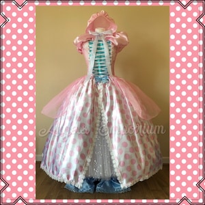 Little BO PEEP Tutu Dress Toy Story Cosplay Costume Baby Pink Polka Dot Princess Satin Ball Gown Pioneer Bonnet Pageant Birthday Party Adult