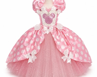 Luxury Pink Polka Dot Minnie Mouse Princess Tutu Dress Baby Pink