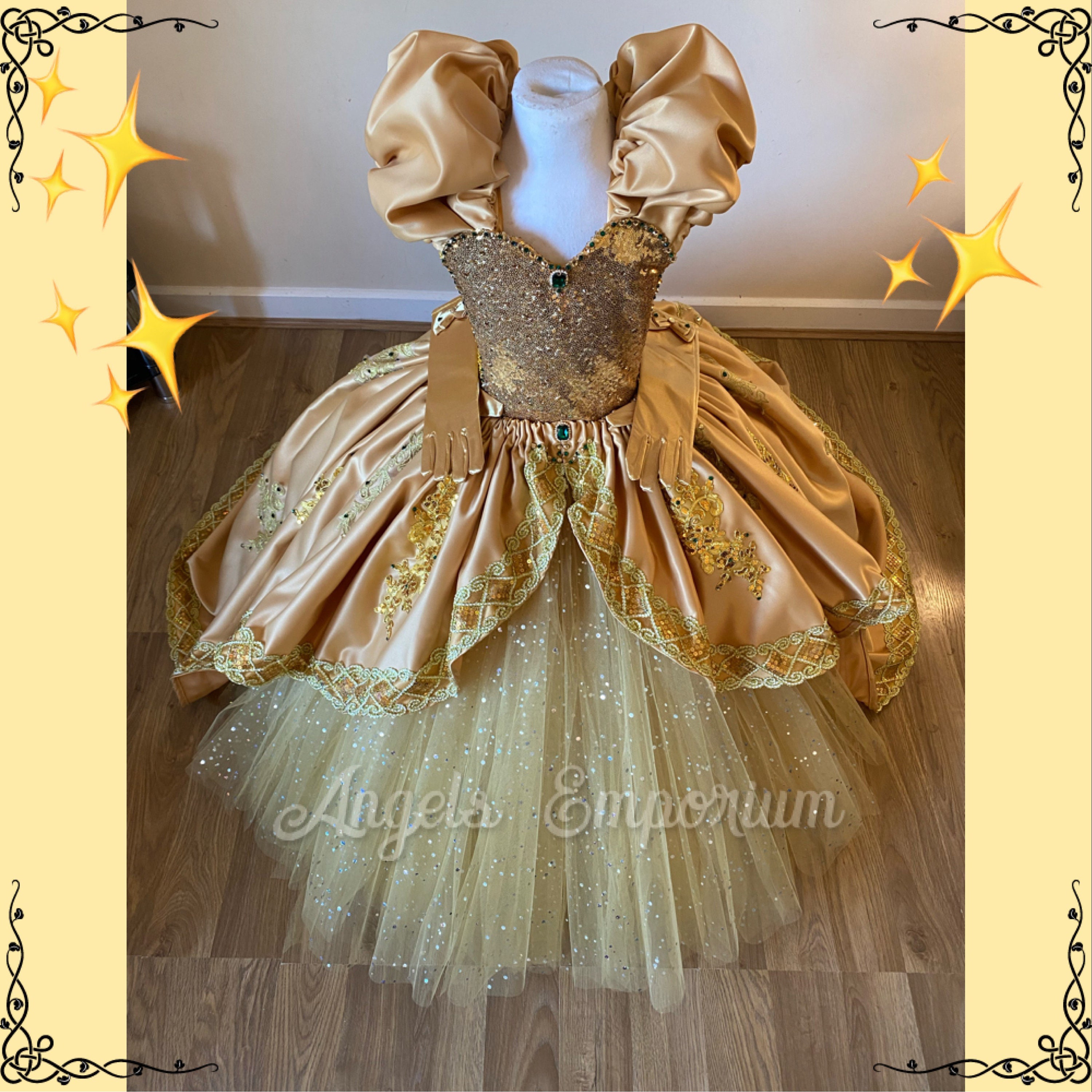Luxury Gold Sequin Princess Tutu Dress Duchess Satin Pageant Ball Gown  Regal Costume Cosplay Birthday Party Outfit Golden Emerald Crystals - Etsy  Denmark