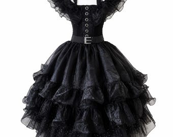 Wednesday Black Hands Dance Tutu-jurk Gothic Halloween-kostuum Netflix-serie Vampire Queen Witch Vintage Gown Cosplay The Addams Family