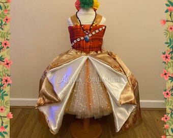 Polynesian Princess Moana Tutu Dress Birthday Party Ball Gown Pageant Wear Satin Skirt Sparkly Tulle Orange Halloween Costume Christmas Gift