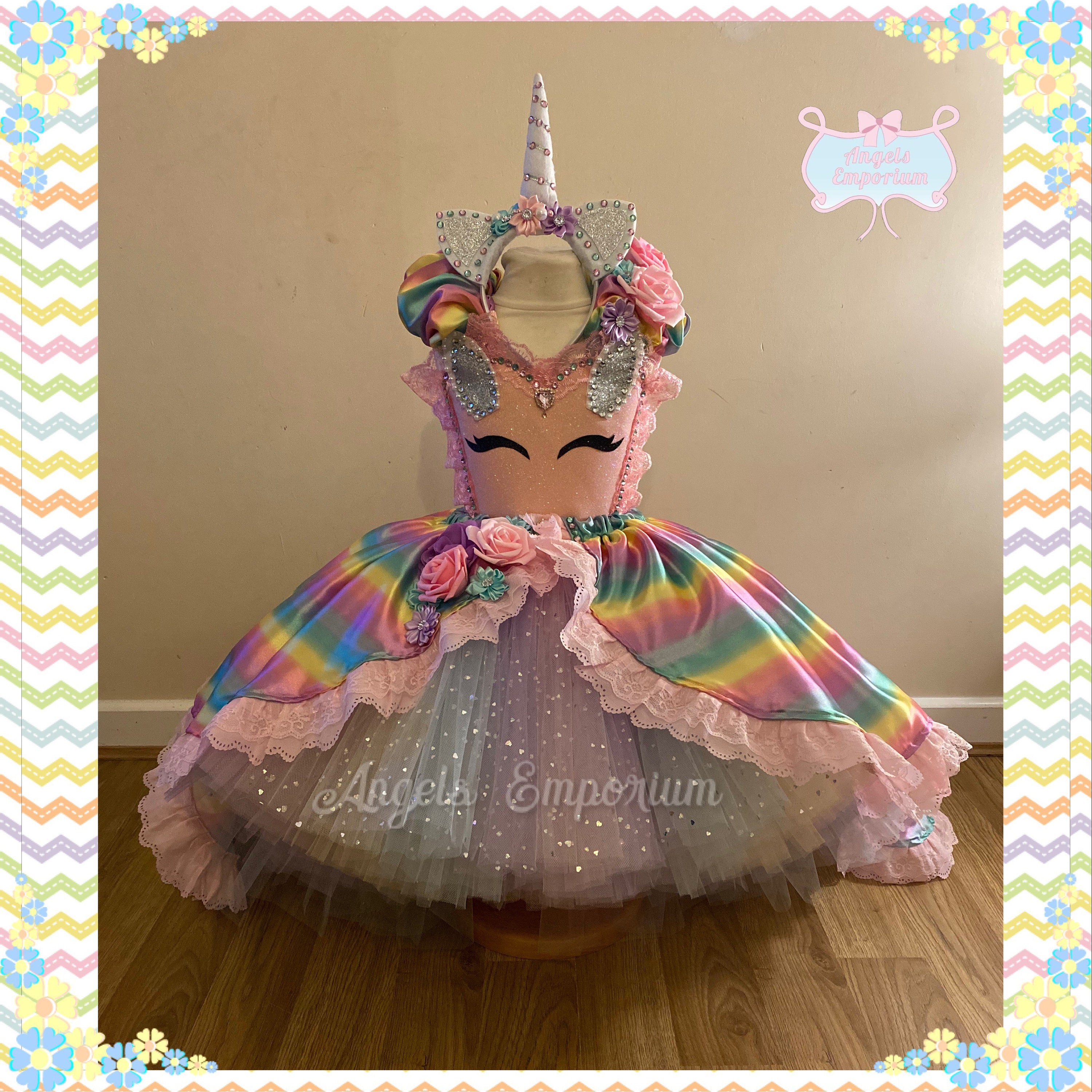 REXREII Ragazze Unicorno Principessa Vestito Carnevale Costumi per Bambine  Compleanno Natale Halloween Cosplay Cerimonia Festa Tulle Abiti Corto con