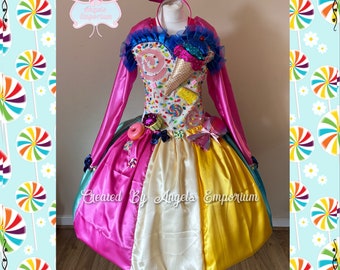 Adult Size Candy Land Theme Tutu Dress Rainbow Sweets Treats Lollipop Pageant Costume Katy Perry Birthday Party Outfit Halloween Sweetie
