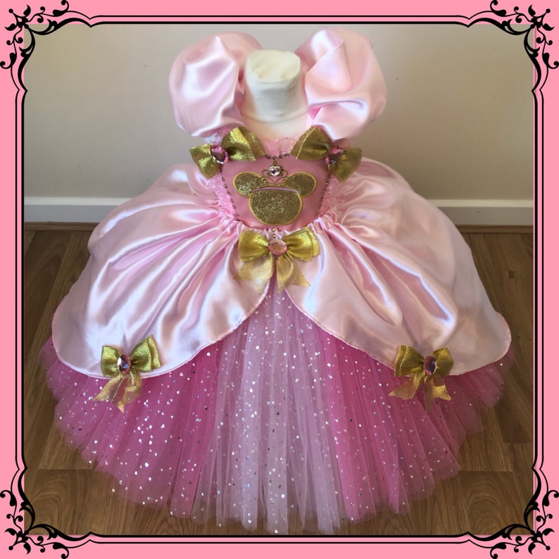 Minnie Mouse Pink Princess Tutu Dress Satin Ball Gown Gold - Etsy