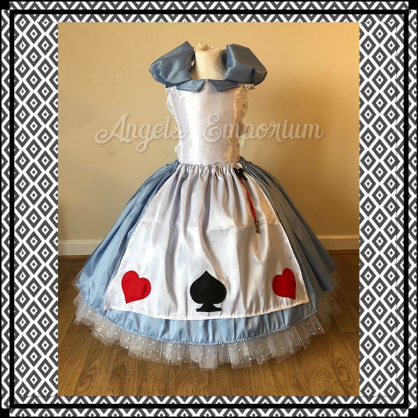 Alicia En el País de las Maravillas Inspirado Tutu Vestido Disfraz Cosplay Sparkly Falda Delantal Cumpleaños Tea Party Pageant Ball Gown Blue White Red Hearts Fancy