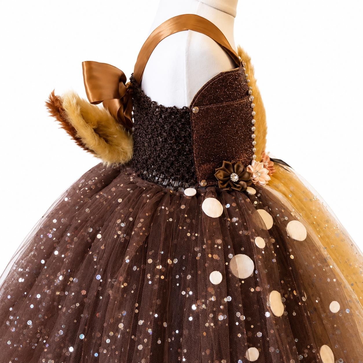 Cute Bambi Inspired Deer Brown Tutu Dress or Halloween Costume Christmas Outfit Rudolf the Red Nose Reindeer Sparkly Glitter Pageant Gown