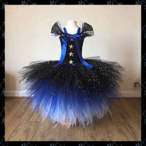 The Moon & Stars Halloween Costume Tutu Party Dress Sparkly Pageant Gala Ball Gown Black and Blue Tutu A Unique Gift. image 5