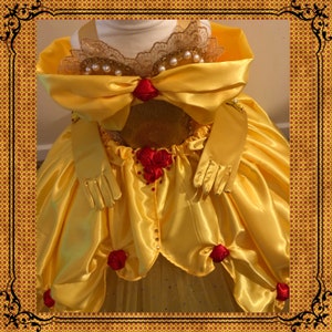 The Original Princess Belle from Beauty and the Beast Inspired Tutu Dress Ball Pageant Costume Luxury Satin Gown Yellow Red Roses Gold Tutu image 4