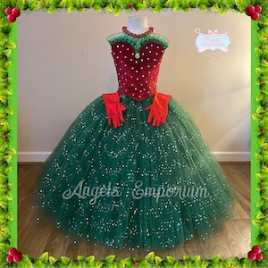 Martha May Whovier The Grinch Inspired Red Green Christmas Tutu Dress Glittering Sparkling Ball Gown Pageant Gala Party Halloween Costume