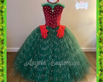 green emerald velvet dress Martha May Whovier Dress How The Grinch Stole Christmas Cosplay Costume Christmas Dress, XXL main image 1