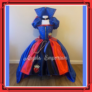 Deluxe Evie Descendants Inspired Tutu Dress Royal Blue Ball Gown Pageant Halloween Costume Low High Cosplay Birthday Party Outfit Evil Queen