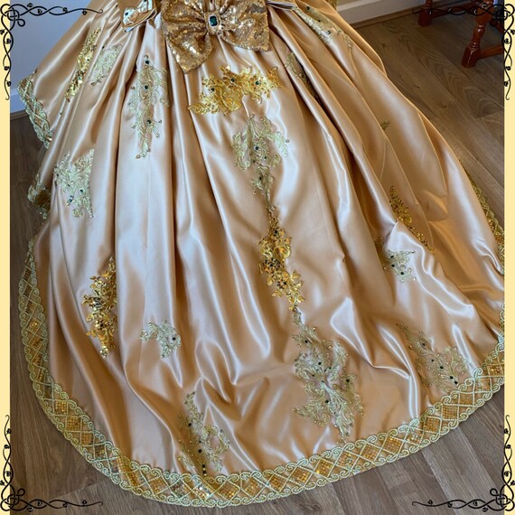 fancy dress gold Gold Gown Set with Embroidered Trim & Glitter Headpiece main image 0