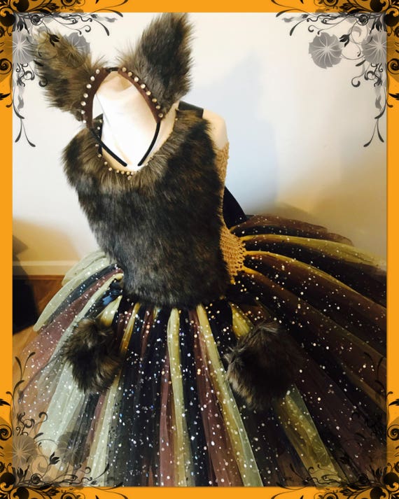 Luxury Faux Fur Werewolf Wolf Tutu Dress With Matching Ears And Cuffs. Halloween Costume Fancy Dress Party Animal Tutu Pageant Birthday