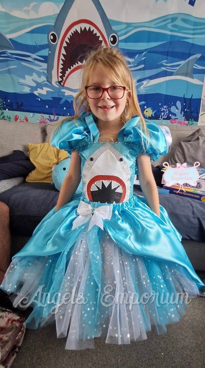 Luxury Jaws Theme Shark Fin Tutu Dress Fish Tail Halloween Costume Fancy Dress Animal Pageant Birthday Party Outfit Stage Wear