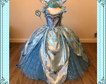 The Wicked Good Witch Inspired Tutu Dress Broadway Stage Show Costume Blue Sparkly Fairy Magical Pageant Gown Wizard Of Oz Wand and Crown