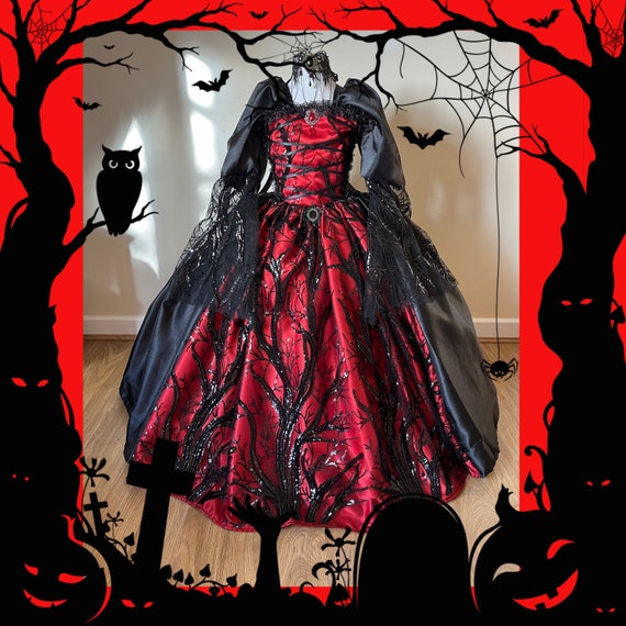 The Evil Gothic Halloween Vampire Queen Tutu Dress Red Black Sequin Witch Costume Vintage Gown Cosplay Theatre Ball Crochet Top Elasticated