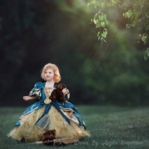 Luxury Merida Brave Inspired Tutu Dress Teal Gold Red Haired Princess Satin Ball Gown Pageant Birthday Party Cosplay Medieval Celtic Costume
